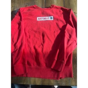 Nike‎ Just Do It Box Logo Crewneck Sweatshirt Red Mens Medium Fleece Pullover
